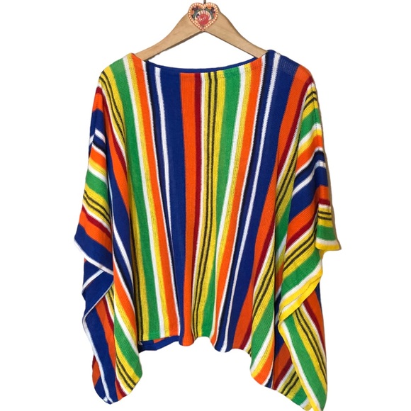 Lauren Ralph Lauren Linen blend knit rainbow striped Poncho Shawl/wrap SM - Picture 3 of 8